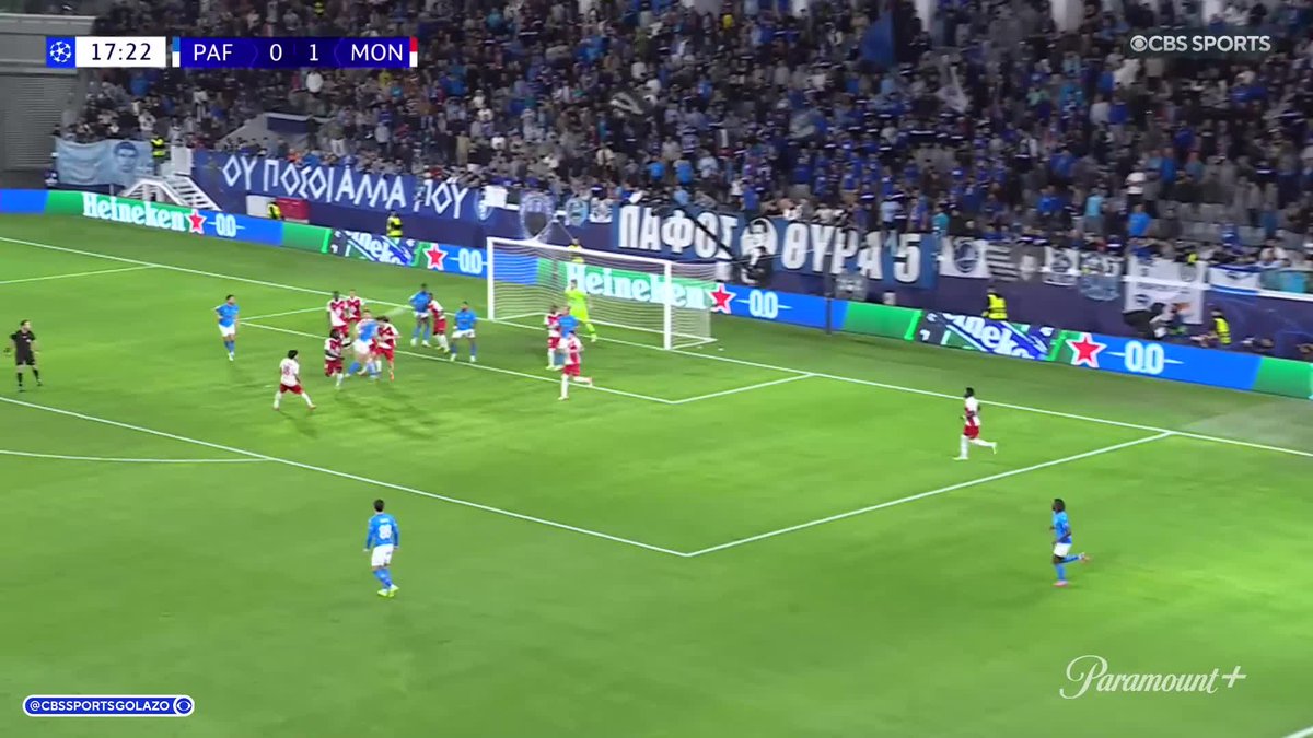 UNREAL header from David Luiz 🤯 Pafos are back on level terms vs Monaco.