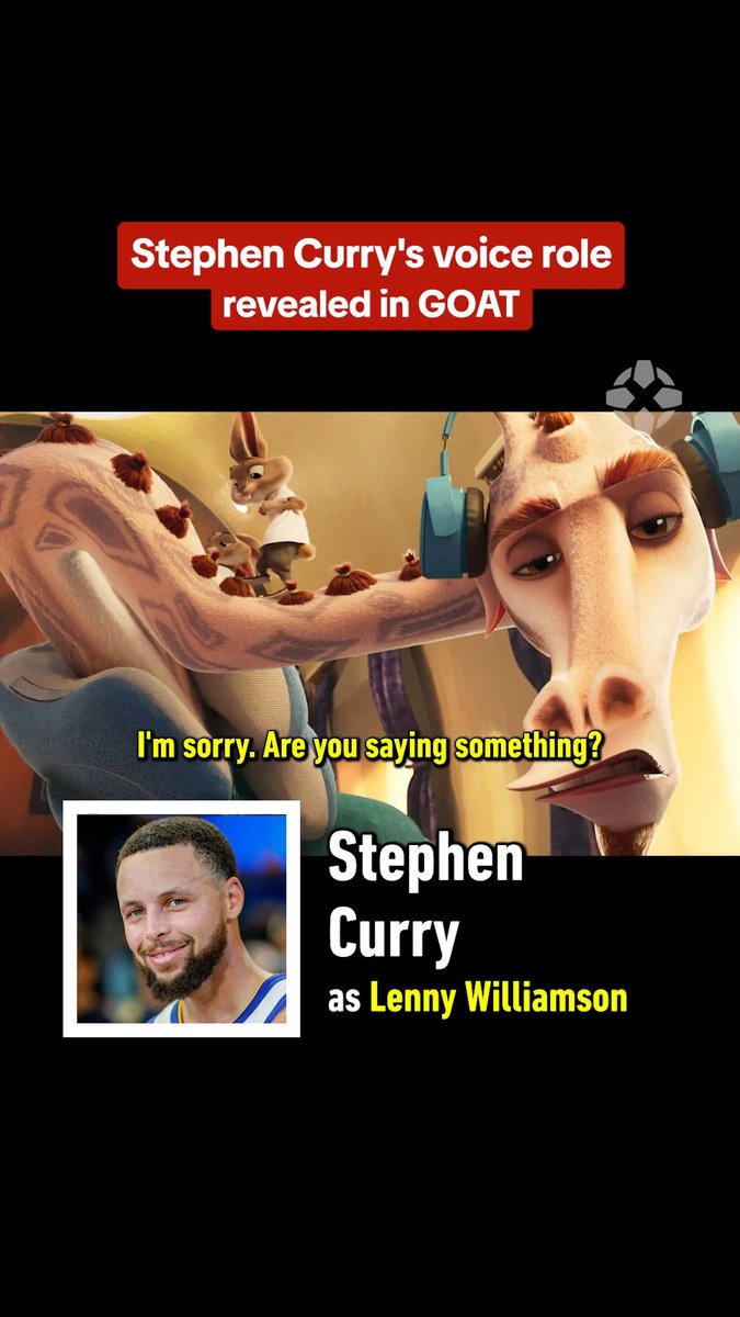 The star-studded cast of GOAT includes NBA superstar Stephen Curry as a giraffe:
