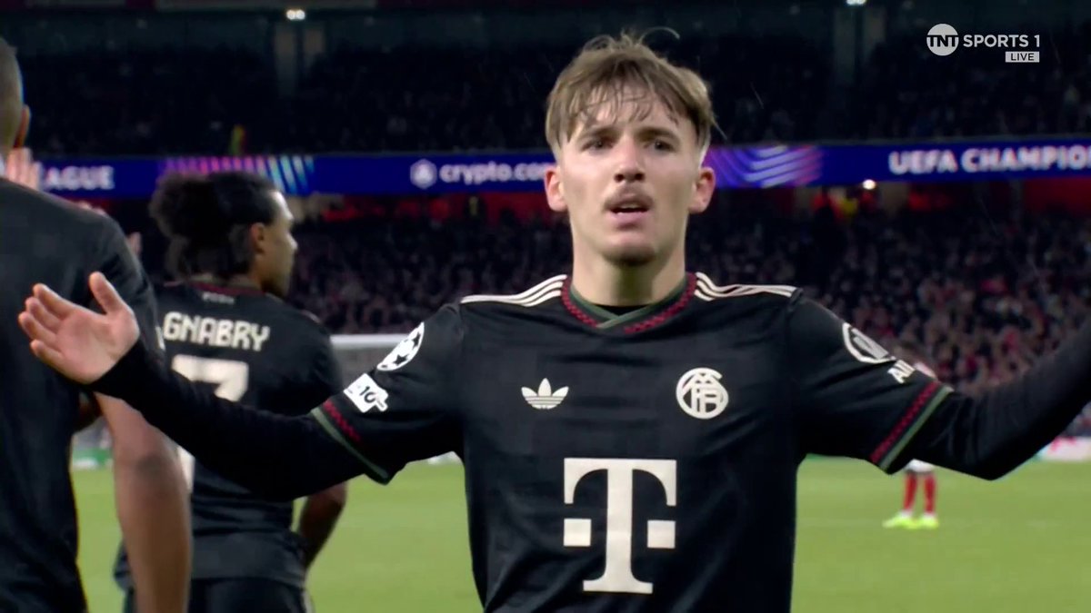 17-year-old Lennart Karl equalises for Bayern Munich 🔥 That's the first goal Arsenal have conceded all tournament... TNT Sports &amp; discovery+ UK
