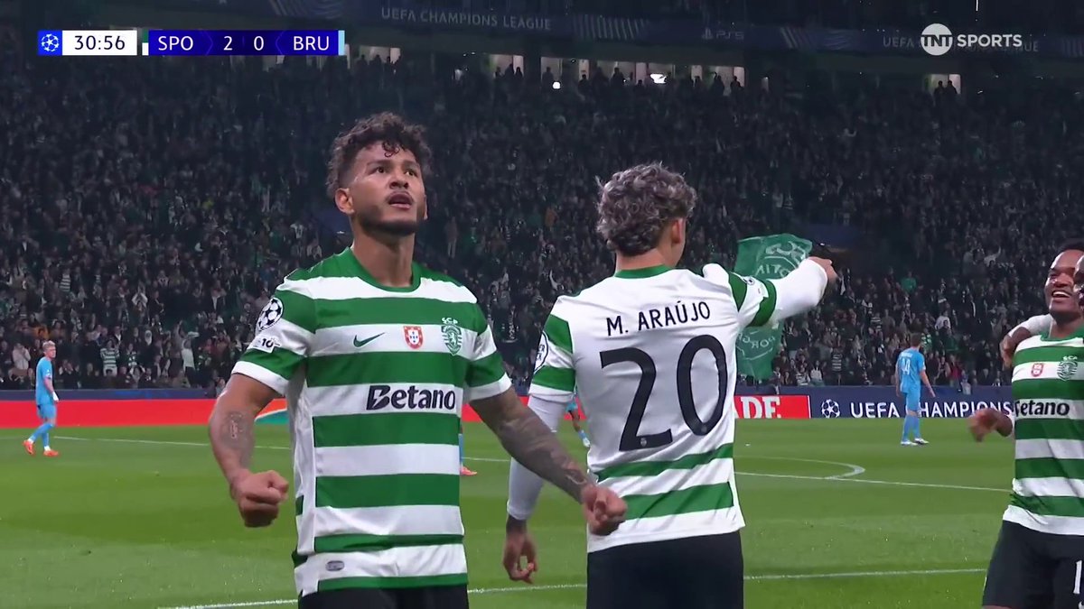 Suárez doubles Sporting's lead over Club Brugge with a superb finish 💫 TNT Sports &amp; discovery+ UK