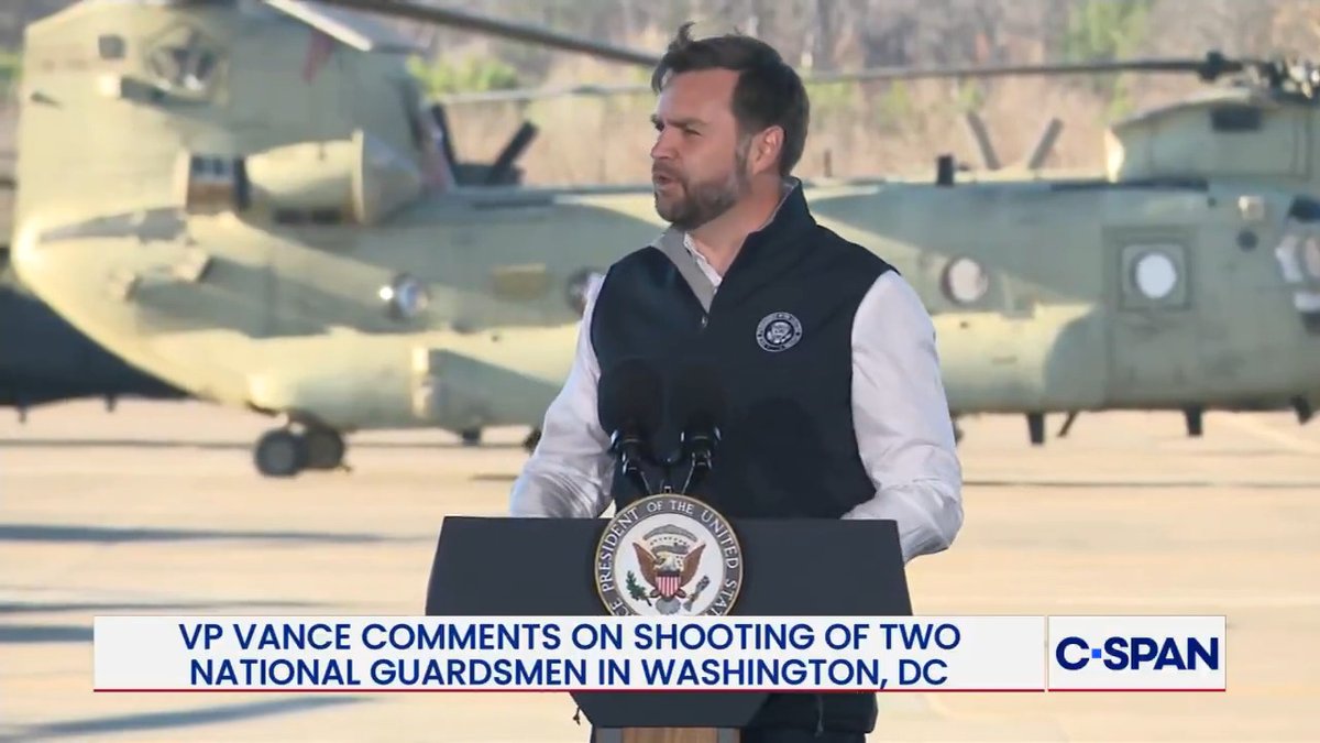 .Vice President JD Vance JD Vance on Washington, DC shooting: "I want everybody who's a person of faith to say a prayer for those two National Guardsmen...it's a somber reminder that soldiers...are the sword and the shield of the United States of America."