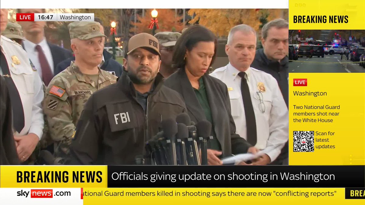 BREAKING: FBI director Kash Patel has described the shooting of two National Guardsmen as "brazen" and "heinous" and vows that those responsible will be brought to justice. 📺 Sky 501 and YouTube