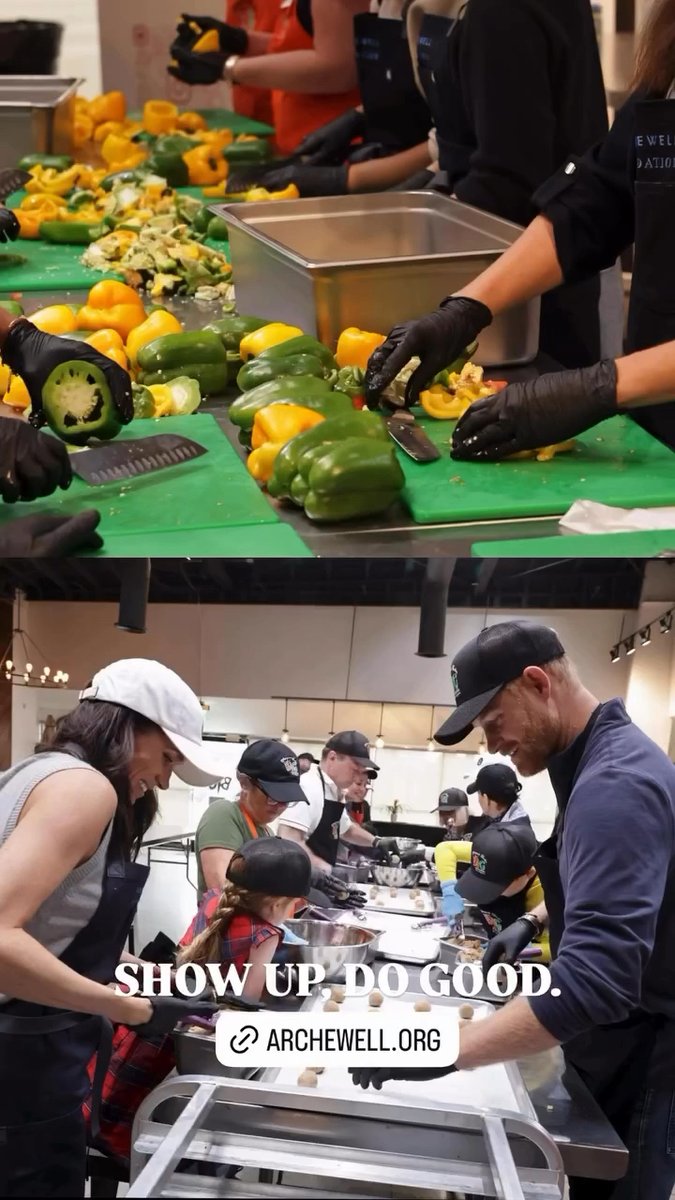 Prince Archie and Princess Lilibet are being raised right! The Sussex kids joined Mom and Dad at Our Big Kitchen to help prepare Thanksgiving meals for families in need 🦃 ❤️ #princeharry #meghanmarkle 📸: The Archewell Foundation