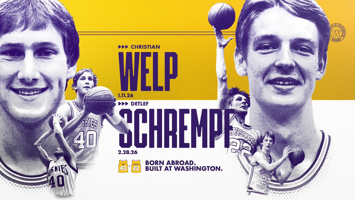 Born abroad. Built at Washington. Forever enshrined. Christian Welp and Detlef Schrempf are headed to the rafters at Hec Ed! 📰