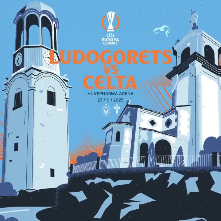 Hoxe xoga o noso 𝗘𝗨𝗥𝗢𝗖𝗘𝗟𝗧𝗔! 🩵🇪🇺 🆚 PFC Ludogorets 1945 🏆 UEFA Europa League X5 ⏰ 18:45 CET 🏟️ Huvepharma Arena 📺 Fútbol en Movistar Plus+ #LudogoretsCelta ⋄ #EuropaLeague