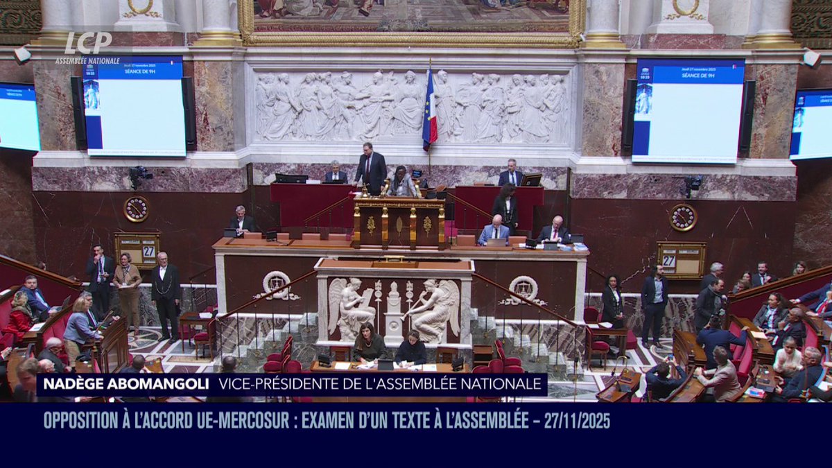 🔴🏛️ Mercosur : l'Assemblée nationale approuve la proposition de résolution "invitant le gouvernement à s’opposer à l’adoption de l’accord commercial entre l’UE et le Mercosur", présentée par La France Insoumise à l'Assemblée nationale dans le cadre de sa journée d'initiative parlementaire. #DirectAN