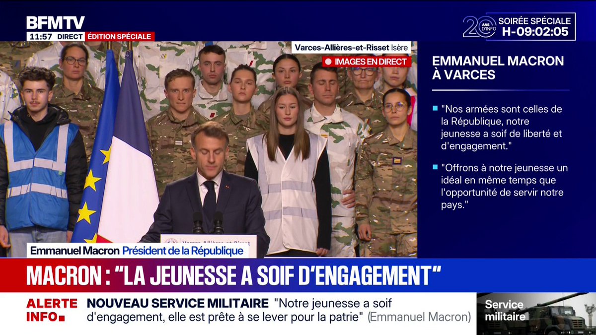 🇫🇷 | AHORA: Macron: "Un nuevo servicio nacional (militar) se implantará progresivamente a partir del próximo verano".