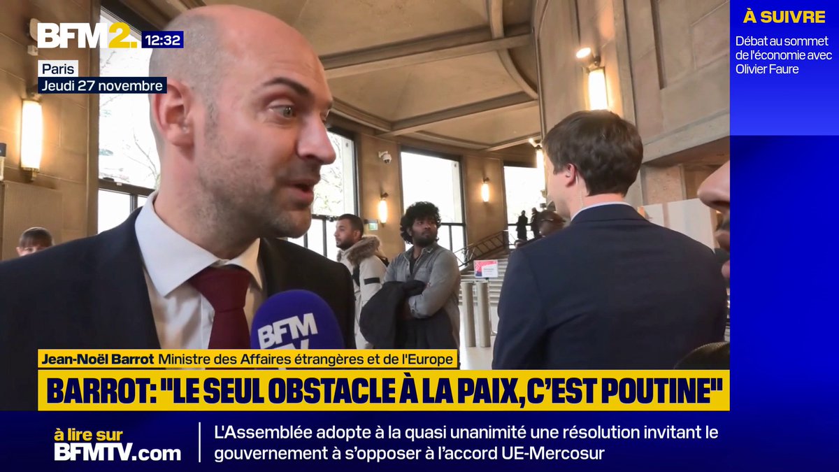 Jean-Noël Barrot: "Le seul obsctacle à la paix, c'est Vladimir Poutine. (...) Il va falloir qu'il puisse s'y résoudre, parce que la pression va continuer à s'accentuer" #BFM2