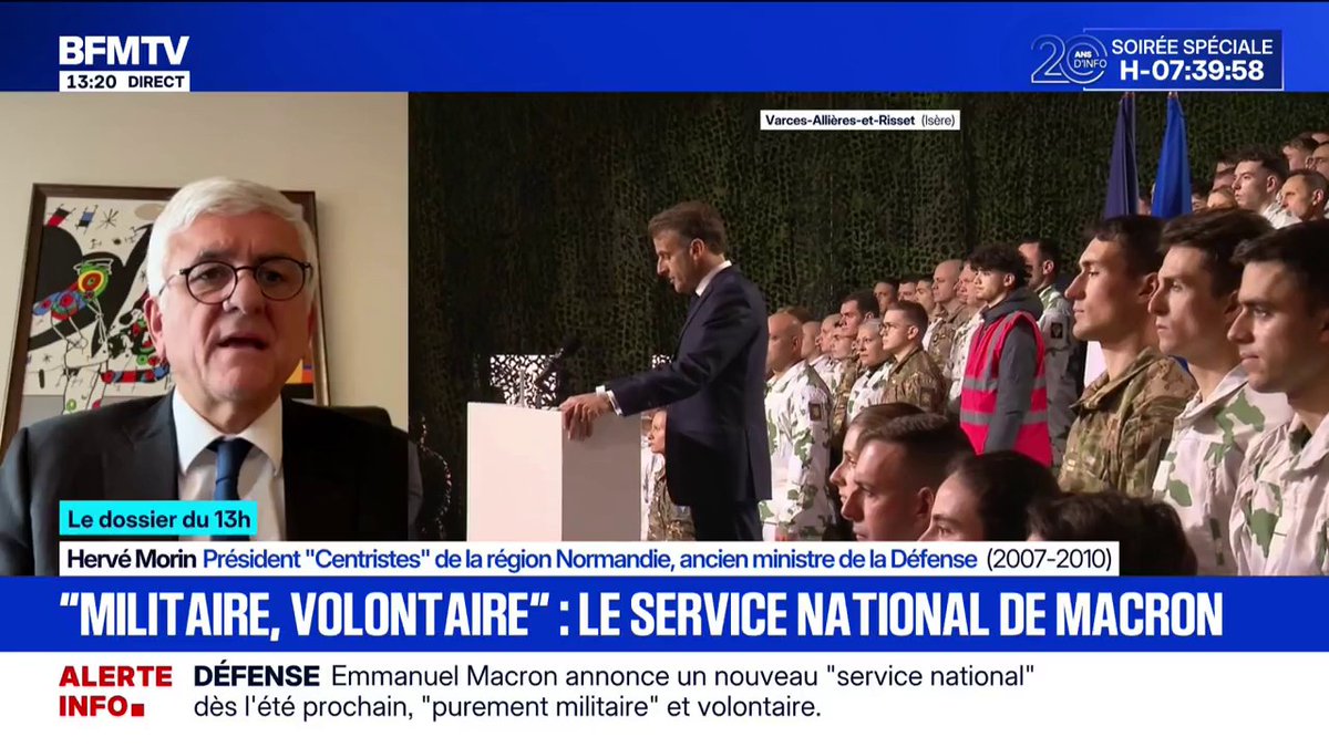 Service militaire volontaire: "C'est une immense opération de communication", estime Hervé Morin, ancien ministre de la Défense et président "Centristes" de la région Normandie