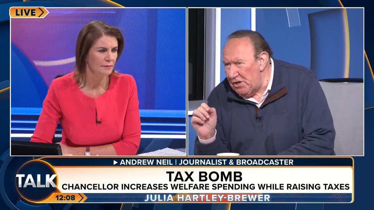 🚨 "This is a watershed Budget. We've had the biggest tax increase of any government since the 1970s. Nobody voted for any of this. It's bad for democracy." Journalist & Broadcaster Andrew Neil gives his verdict on Rachel Reeves' Budget. Julia Hartley-Brewer