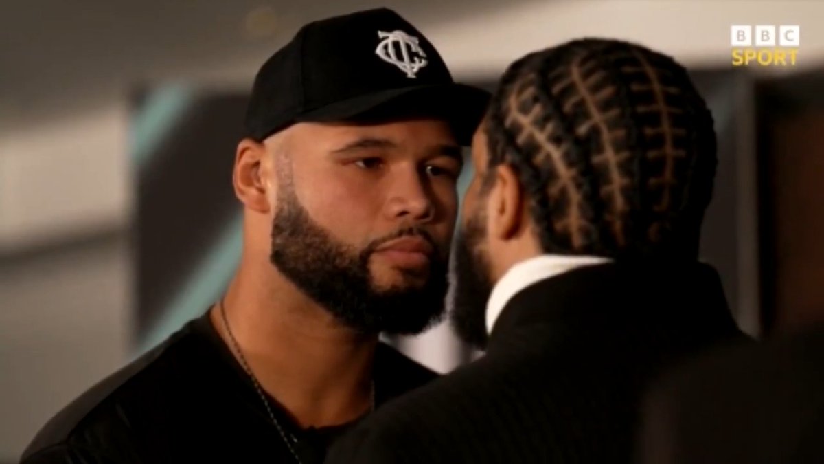 Frazer Clarke and Jeamie TKV face-off. ๐ฅ Watch their British heavyweight title fight LIVE on BBC iPlayer and BBC Two from 18:00 GMT on Saturday. #BBCBoxing