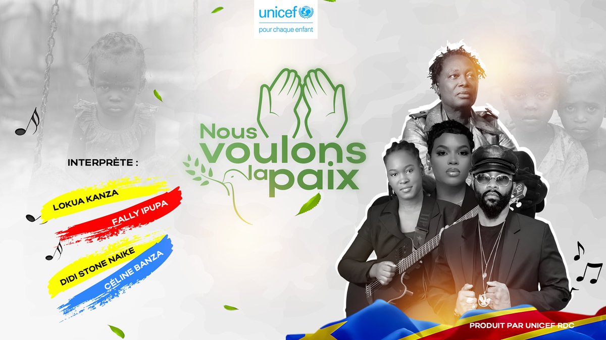 ๐ถ ยซ Nous voulons la paix ยป โ une chanson qui rรฉunit pour la premiรจre fois Fally Ipupa, Lokua Kanza, Celine Banza et Didi-Stone. Ils unissent leurs voix pour rappeler que chaque enfant en RDC a droit ร la paix, ร la dignitรฉ et ร un avenir sans peur. #PourChaqueEnfant