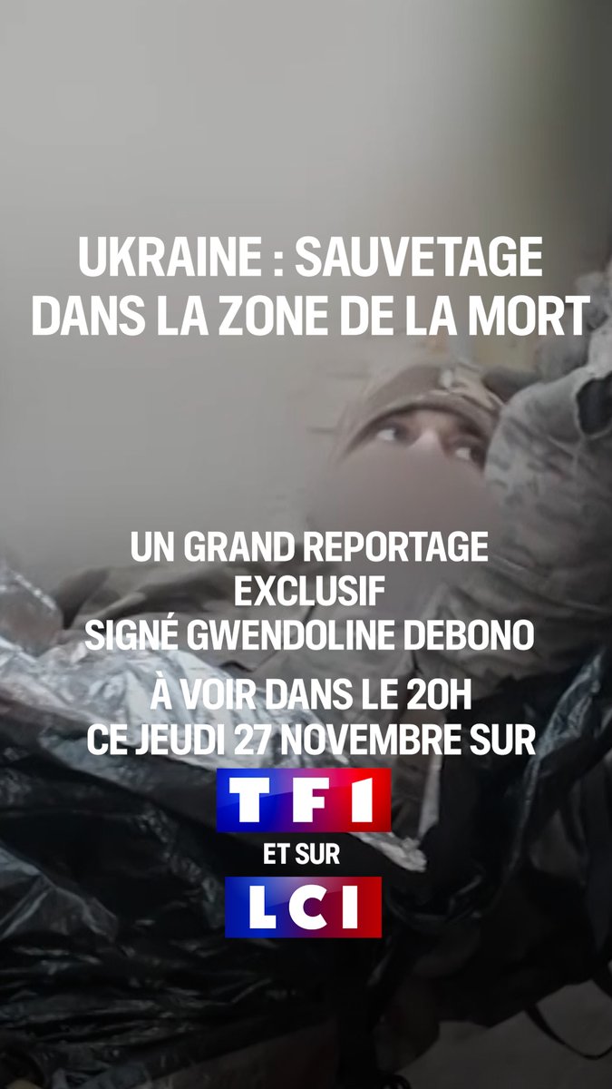 🔴 Ukraine : sauvetage dans la zone de la mort 🎥 Un Grand Reportage exclusif signé Gwendoline Debono (gwendoline debono) 📺 À voir dans #LE20H de TF1 ce jeudi 27 novembre &amp; sur LCI 📲 Et en streaming sur TF1info &amp; TF1+
