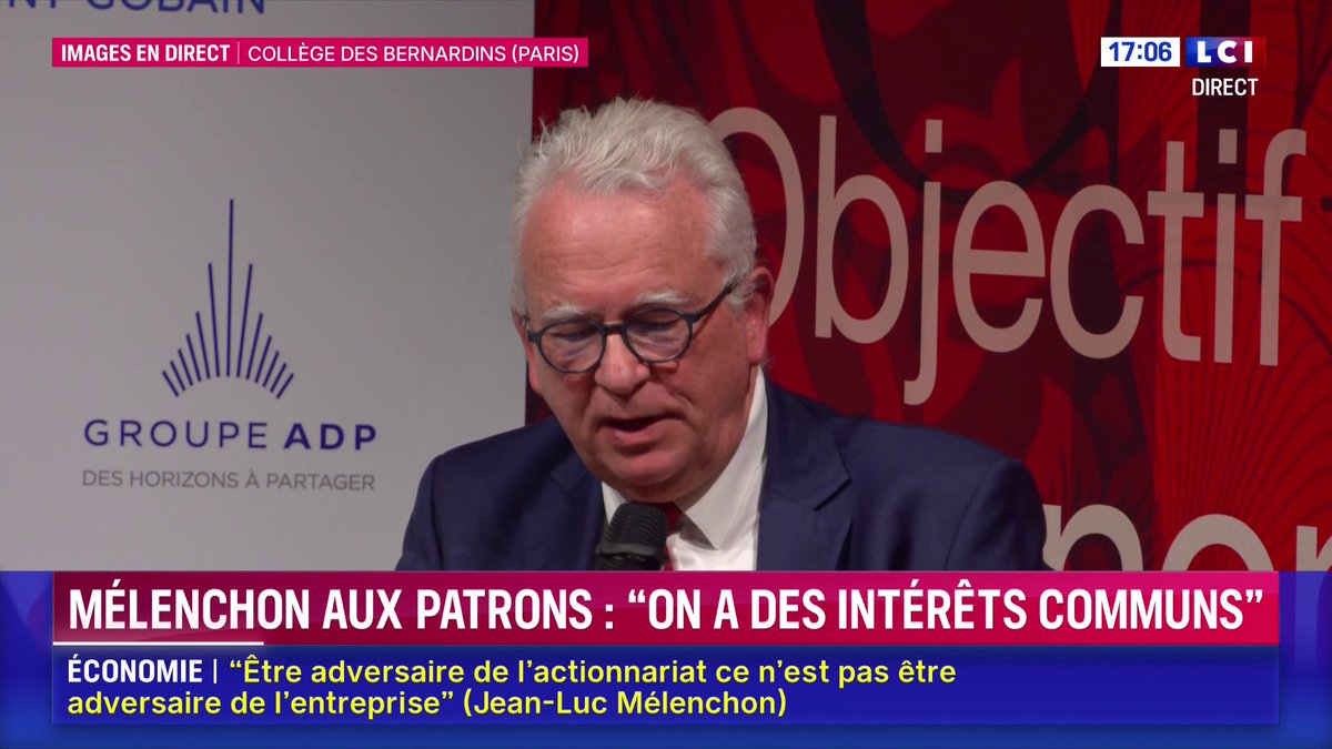 🗣️ Michel de Rosen (Forvia) à Jean-Luc Mélenchon : "Je me suis demandé, en lisant vos livres : quels pays vous inspirent ? Vous tirez au bazooka sur l’Allemagne…" - "Dans le moment où nous sommes, la façon avec laquelle les Chinois avancent me stupéfie." répond Jean-Luc Mélenchon