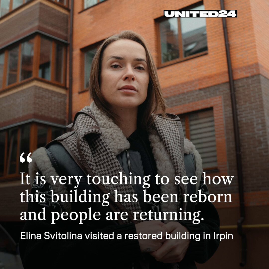 Our ambassador Elina Monfils visited Irpin to see the restored building she helped raise funds for. This residential complex was destroyed by russia in 2022 — 37 apartments were completely burned down. Thanks to Elina's personal donation, a contribution from Ordinary Extrare, and support from our donors, the building has been restored. Thank you to everyone helping rebuild Ukraine 💙💛