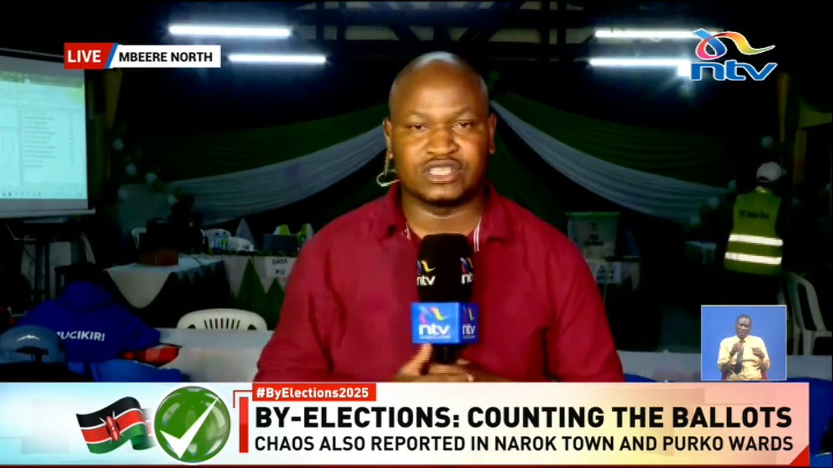 Mbeere North By-election LIVE Ibrahim Karanja. reports that UDA candidate Leonard Muthende is leading followed by DP's Newton Kariuki in the first two poling stations. #ByElections2025 Zainab Ismail