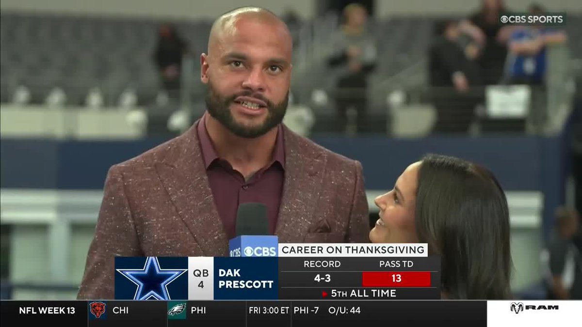 Dak Prescott told Tracy Wolfson what he's thankful for on this Thanksgiving ❤️
