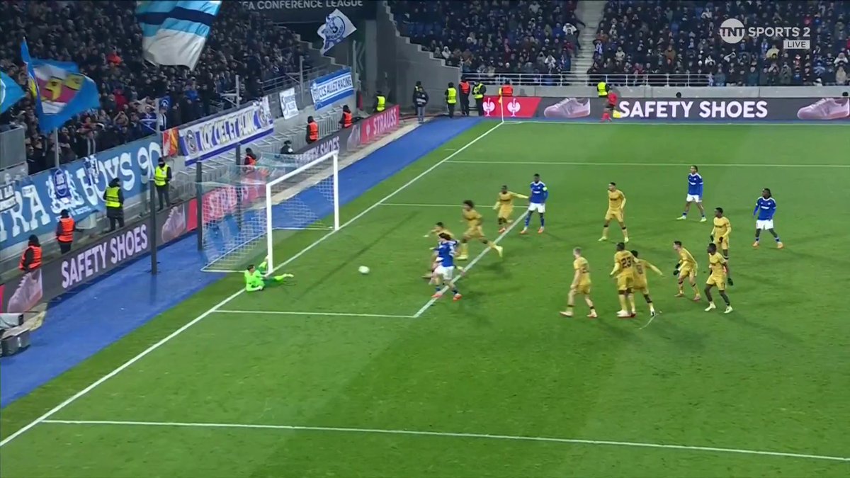 What a time to get your first senior goal 👏 Samir El Mourabet sweeps the rebound home after a brilliant free-kick and Strasbourg lead Crystal Palace 👀 📺 TNT Sports &amp; discovery+ UK