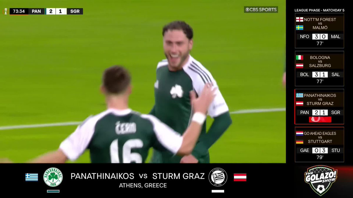 Panathinaikos take the lead against Sturm Graz with a wonderful goal from Davide Calabria! 🔥