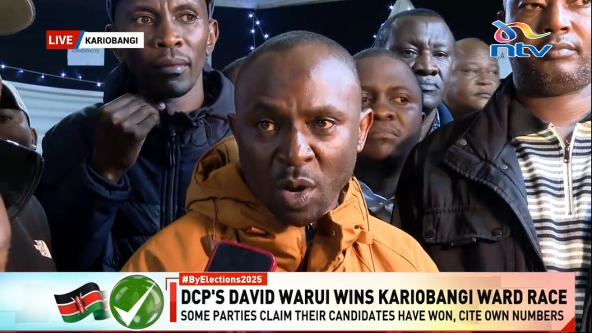 DCP candidate David Warui wins the Kariobangi North ward by-election; says DCP will win all seats in Nairobi. #ByElections2025