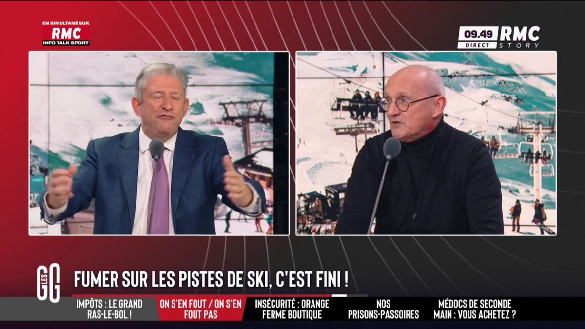 ⛷️ 🚬 Fumer sur les pistes de ski, c'est fini ! 🗣️ Emmanuel de Villiers : "Qui décide cette connerie ? Ils n'ont que ça à foutre le gouvernement ? C'est une perte de liberté." 🗣️ DrJérômeMarty : "Non, stoppez cette saloperie ! C'est une fabrique de cancer." #GGRMC