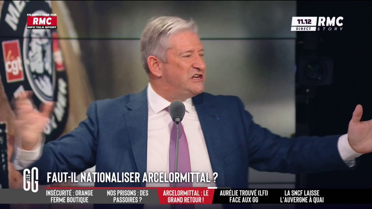 🚨 Faut-il nationaliser ArcelorMittal ? 🎙️ Le show d'Emmanuel de Villiers : "Mais p*tain mais pourquoi on décarbone aussi ! Faut arrêter ! Tout ça parce qu'il y a des écologistes qui font des conférences en descendant des palaces pour emmerder la vie des gens." #GGRMC