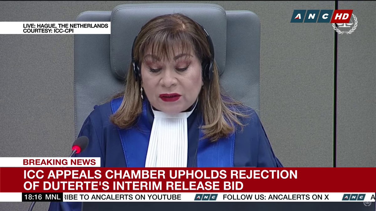 The ICC Appeals Chamber rejects the bid for interim release of former president Rodrigo Duterte.