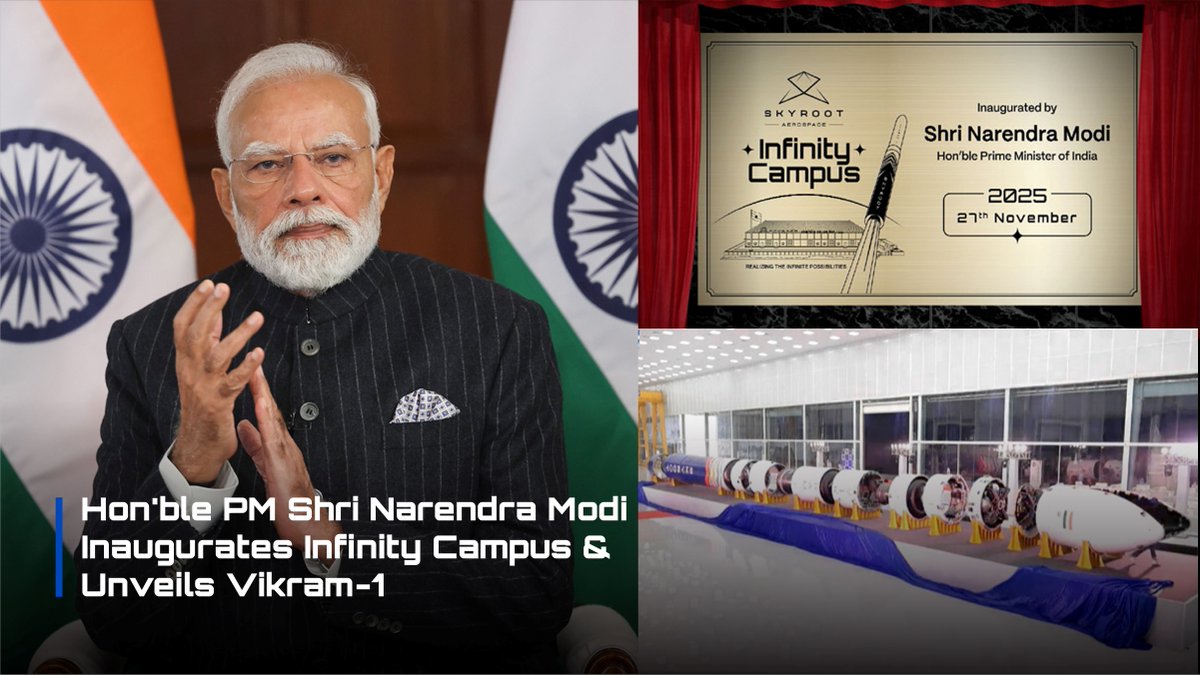 Lift-off for Infinity🚀 The Honourable Prime Minister Shri Narendra Modi has given wings to our dreams: Inaugurating our brand new Infinity Campus and unveiling our flight-ready Vikram-1 orbital launch vehicle. This moment brings both inspiration and responsibility as we build a future of infinite possibilities.✨ #IndiatoInfinity