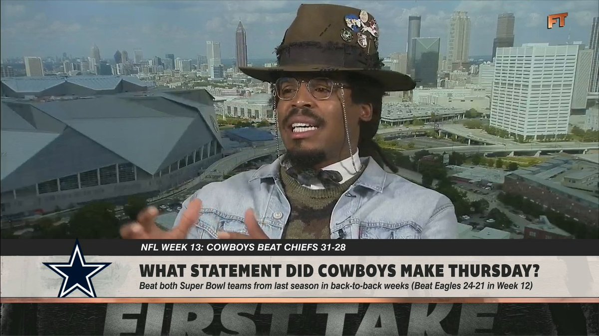 "[The] Dallas Cowboys matches up versus any team in the NFL." Cam Newton shares his thoughts on the Cowboys after their win against the Chiefs on Thanksgiving ✍️
