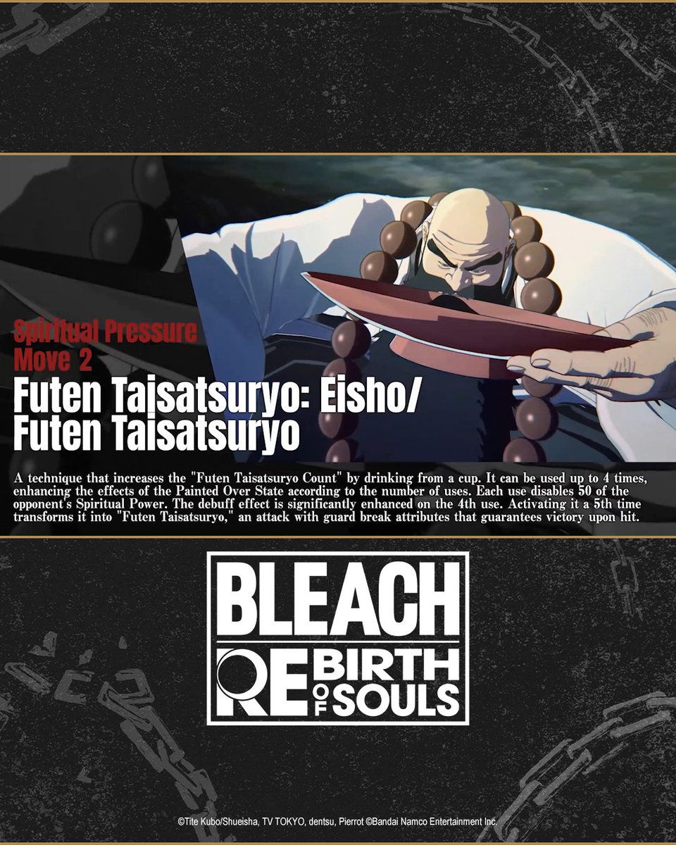 A dedicated Soul Reaper for the Royal Special Task Force Squad 0, Ichibe Hyosube prides himself on protecting the Soul King and his palace. Unleashes powerful new abilities with Ichibe Hyosube in BLEACH Rebirth of Souls, now available!