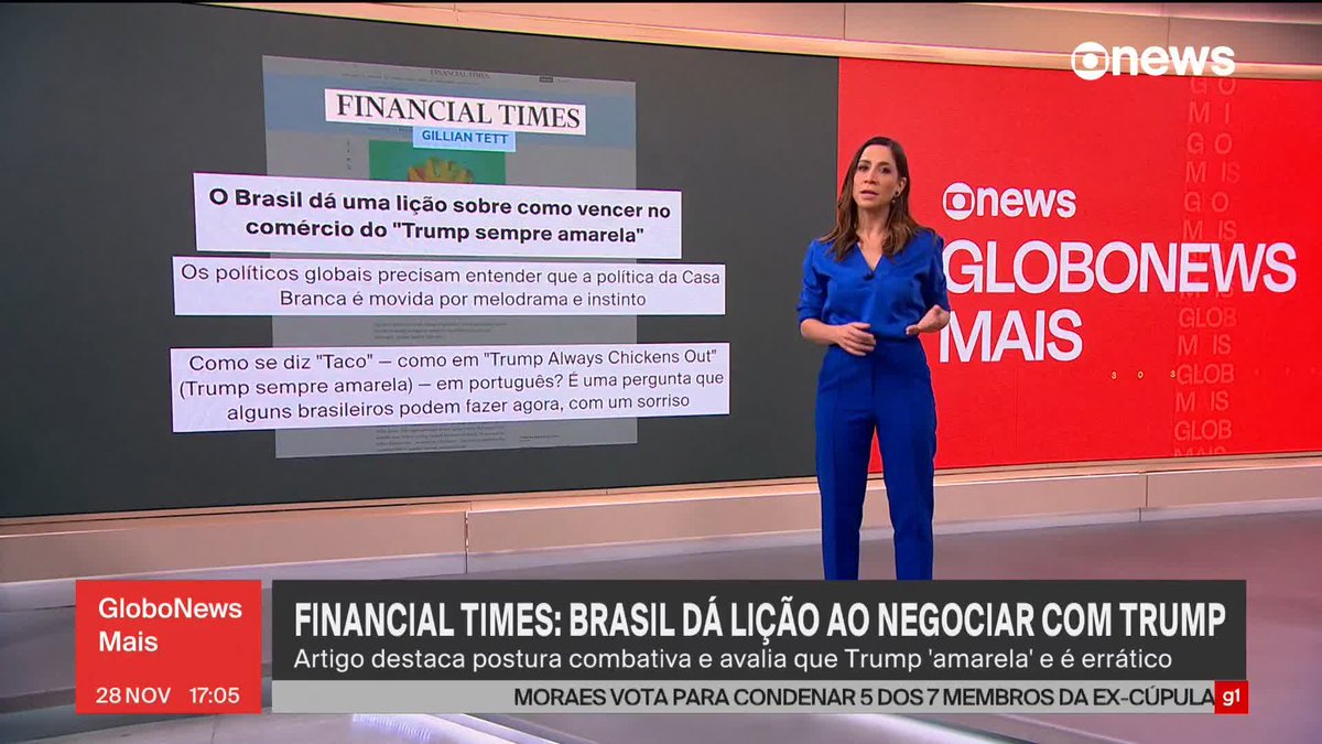 Financial Times diz que "Brasil dá lição" ao negociar com Trump. Artigo avalia que o presidente americano "sempre amarela". ➡Assista à #GloboNews ao vivo: #GloboNewsMais