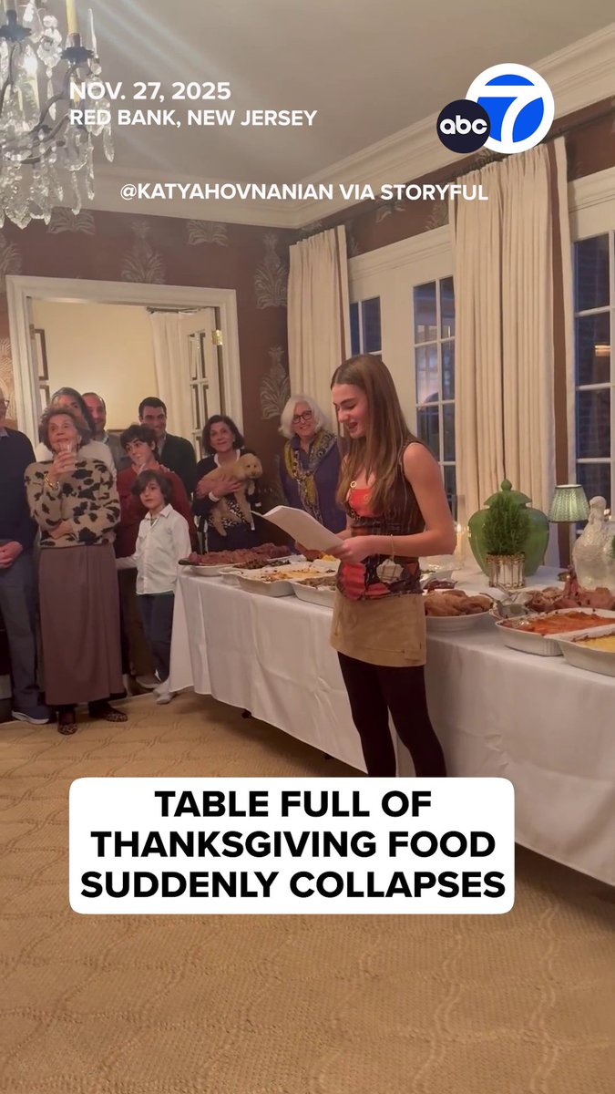 A New Jersey family had a surprising start to their Thanksgiving meal after a table full of trays of food suddenly came crashing down. 😭