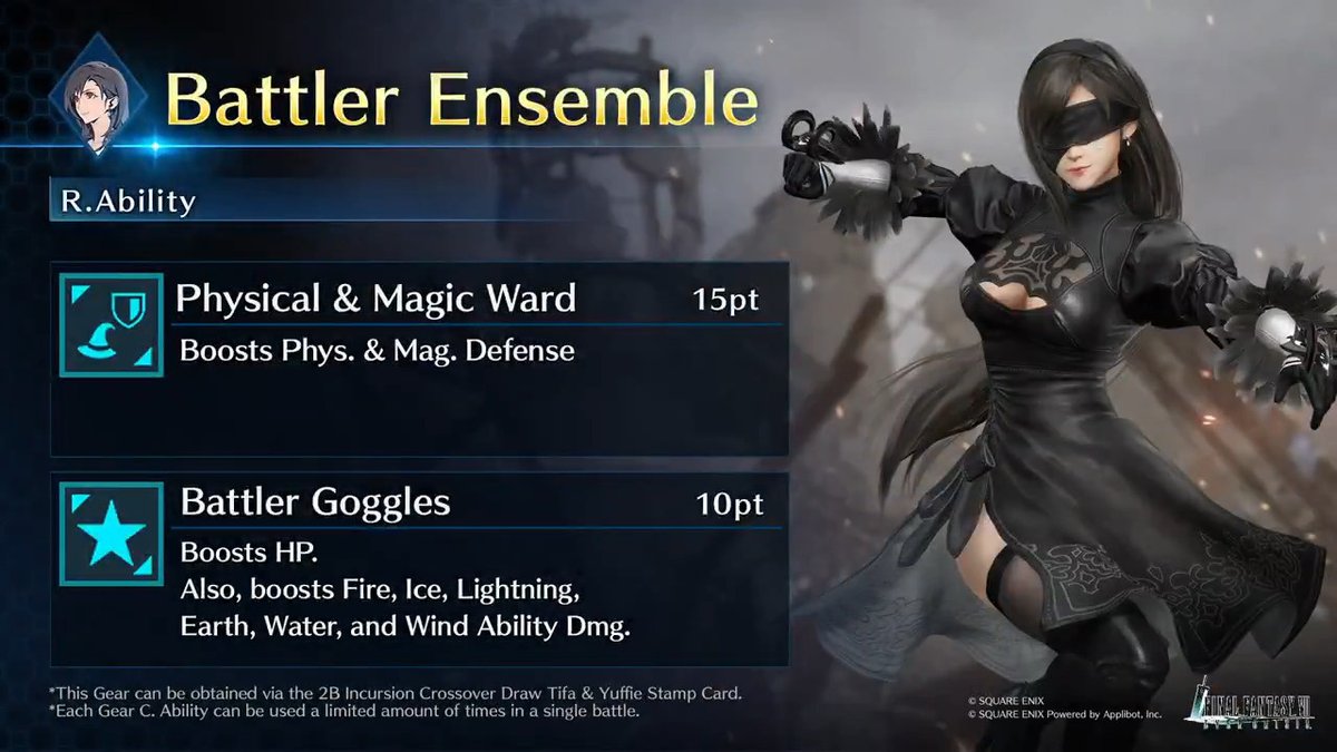 Check out Tifa's Battler Ensemble! Get this Tifa-Exclusive Gear from 2B Incursion Crossover Draw Tifa &amp; Yuffie on the Stamp Card! #FF7EC #FF7EverCrisis #FF7