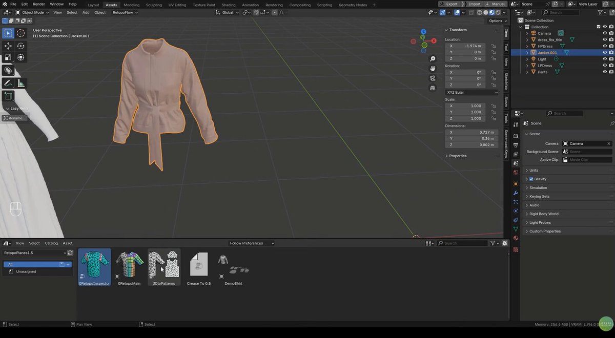 Marvelous Designerなどで作った細かく分割された洋服モデルを、ドラッグ＆ドロップするだけで綺麗な四角形トポロジーに変換できるBlender用モディファイア「Retopo Planes」も現在セール中です。 Retopo Planes ・ 複雑なMDメッシュも四角形モデルに変換 ・ リトポ作業を大幅時短 ・洋服のつなぎ目を綺麗に繋げる機能もあり 使い方の記事はこちら #b3d #Blender3d #b3d #Blender3d