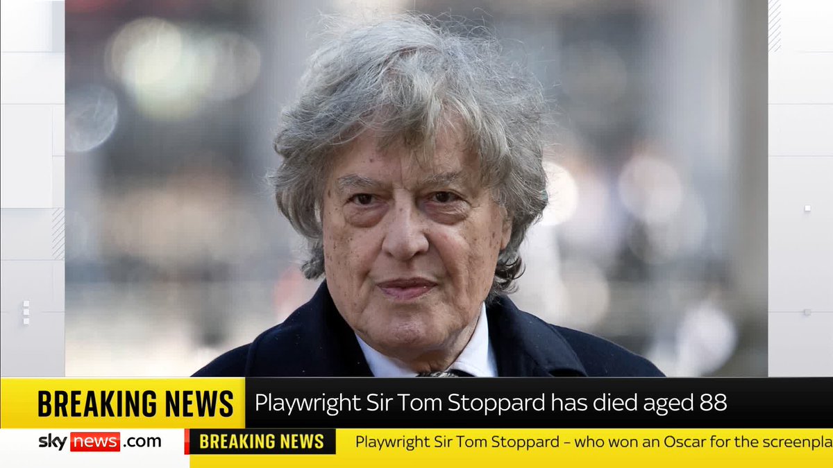BREAKING: The playwright Sir Tom Stoppard has died aged 88. Sir Tom won an Oscar for writing the screenplay for 'Shakespeare in Love'. ๐บ Sky 501 and YouTube