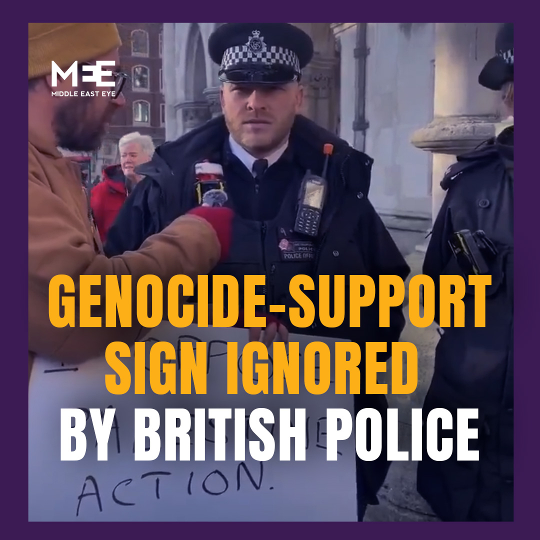 A video has ignited questions over the impartiality of British policing after a man holding a placard reading “I oppose Palestine Action I support genocide” approached officers and asked why he was not being arrested despite police detaining people carrying Palestine Action signs