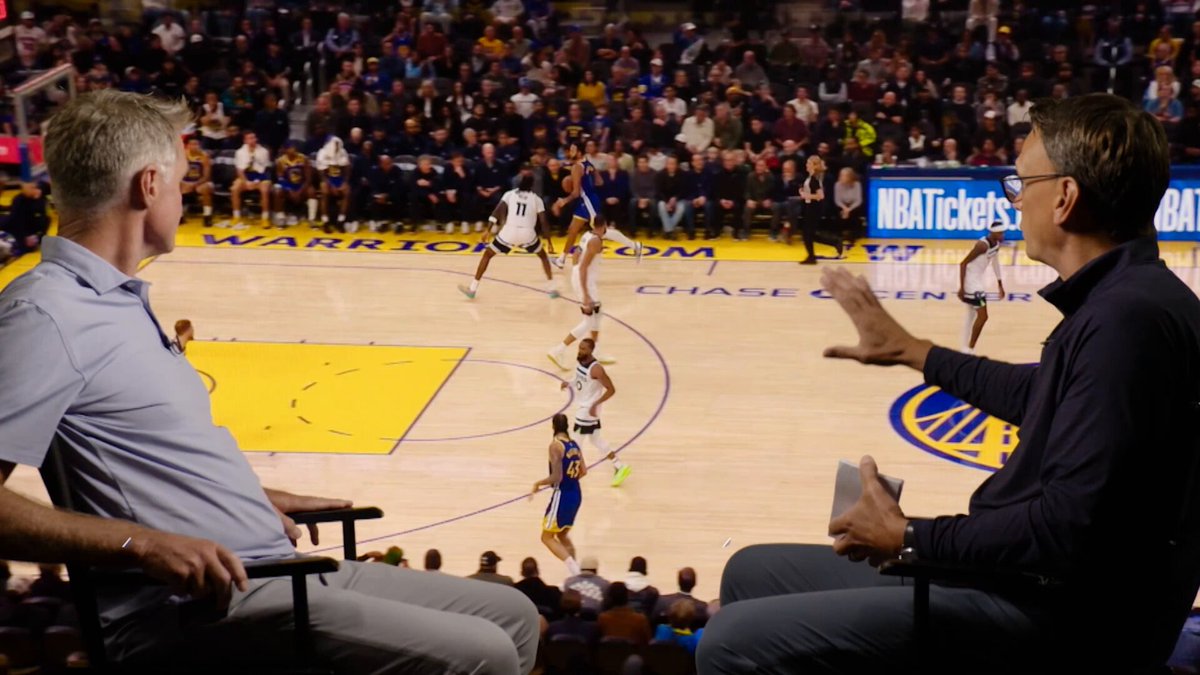 Golden State head coach Steve Kerr joins ESPN analyst Tim Legler to break down the Warriors’ signature 5-out offense and everything that makes it effective on Coaches Corner presented by Evernorth Health Services.
