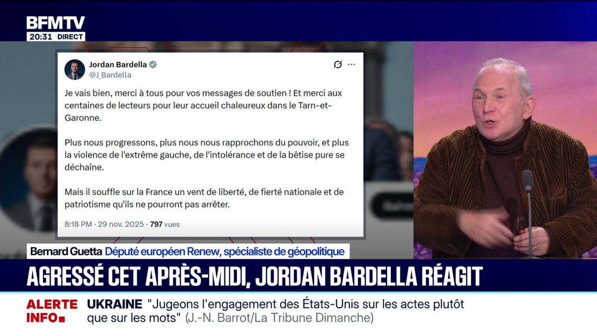 "Je vais bien": Jordan Bardella (RN) réagit après son agression dans le Tarn-et-Garonne
