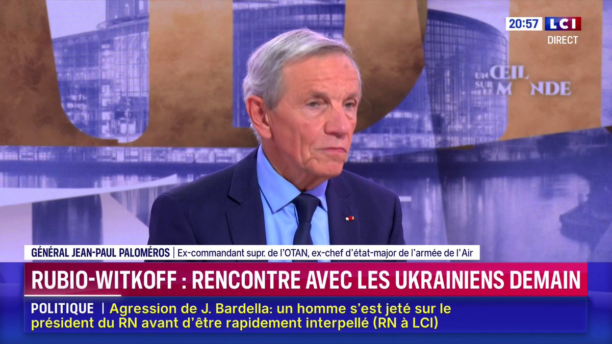 🗣 Négociations en Floride: "Les Ukrainiens ont une chance de reprendre la main. (...) Ce qui peut être négocié, c'est la ligne de front comme étant la ligne de cessez-le-feu. " ➡ Général Jean-Paul Paloméros sur LCI