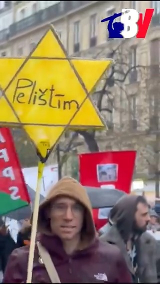 Le nazisme 🇵🇸 n’est pas mort !!Aujourd’hui a Paris les islamiques, et leurs larbins antisémites d’extrême-gauche en keffiehs ,étaient de sortie pour cracher leurs venins contre les juifs Ces gros porcs ont même oser banalisé l’étoile jaune de la Shoah.