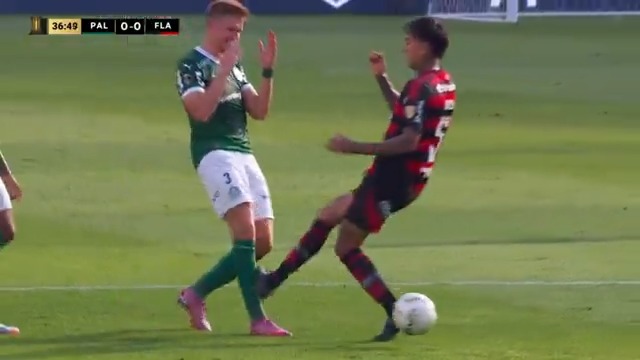 Jogadores do Palmeiras pediram expulsão de Erick Pulgar por entrada em Bruno Fuchs, mas a arbitragem deu cartão amarelo. Era lance para vermelho? Assista a Palmeiras x Flamengo, a final da Conmebol Libertadores, AO VIVO pelo Disney+!