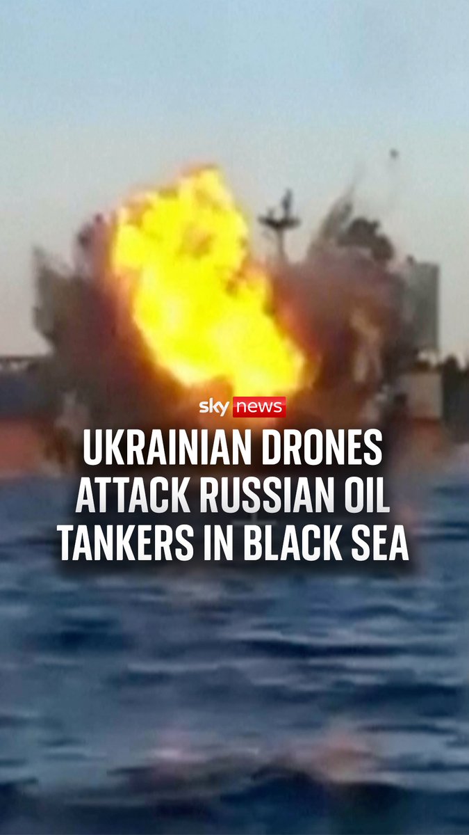 Watch the moment Ukrainian drones attack two Russian oil tankers in the Black Sea, according to Ukrainian officials. Ukraine's Security Services say the vessels have been sanctioned by the West and are part of Russia's "shadow fleet".