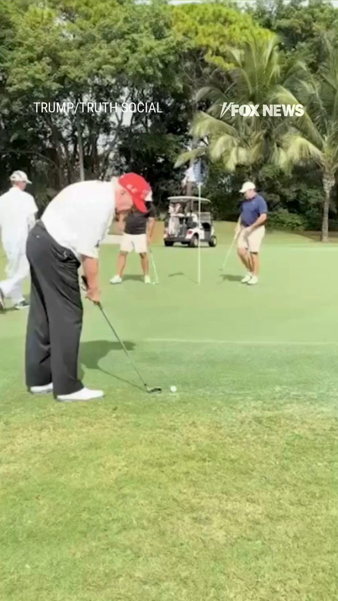 President Trump chips in while playing with Brooks Koepka and Wayne Gretzky What do you notice?