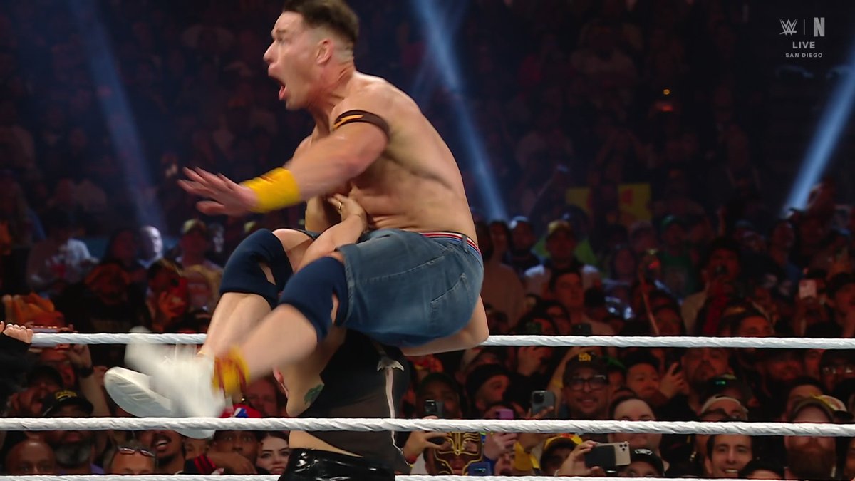 Raquel and Roxanne Perez hit their finishers on John Cena. #SurvivorSeries