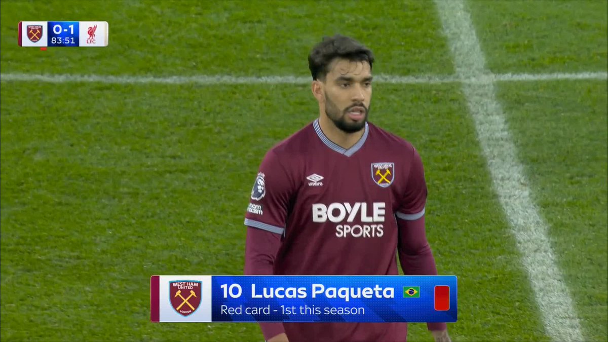 "It's ridiculous behaviour" ❌ Lucas Paquetá is SENT OFF for talking himself into a second booking.