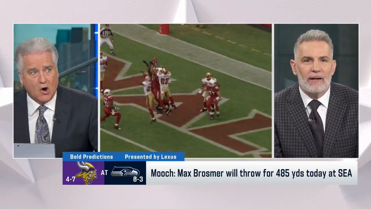 Steve Mariucci predicts that Minnesota Vikings QB Max Brosmer will throw for 485 yards today 😳