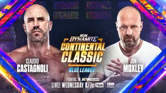 Wednesday Night #AEWDynamite 8/7c, TBS + HBO Max This Wednesday, 12/3! Continental Classic Blue League Claudio vs Jon Moxley It's the battle of The Death Riders! The Blue League Point leaders, Moxley and his general, Claudio, face off LIVE on Dynamite, THIS WEDNESDAY!