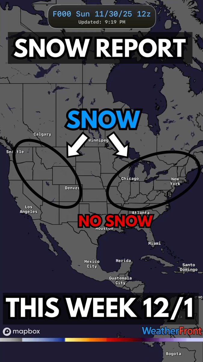 ❄️ SNOWFALL REPORT: This Week (12/1) More snow is on the way as a series of storm systems sweeps across the country, bringing brutal cold temperatures behind them. Here’s a breakdown of each Storm ⬇️ 1️⃣Everything kicks off Tuesday morning with our first storm, bringing widespread accumulating snow from the Ohio Valley into the Northeast. The jackpot looks to be the interior Northeast, where 4-8” are possible. Along the coast (NYC, Boston, DC), expect mostly rain. 2️⃣Later in the week, a second storm may take a similar track, bringing another round of accumulating snow to the Northeast. Details are still TBD, but snow is definitely on the table. 🥶Behind both storms, the Polar Vortex will dip into the U.S., delivering a surge of very cold air - highs in the 20s, 30s, and 40s across the eastern U.S. It’s going to be a fun week 😎❄️
