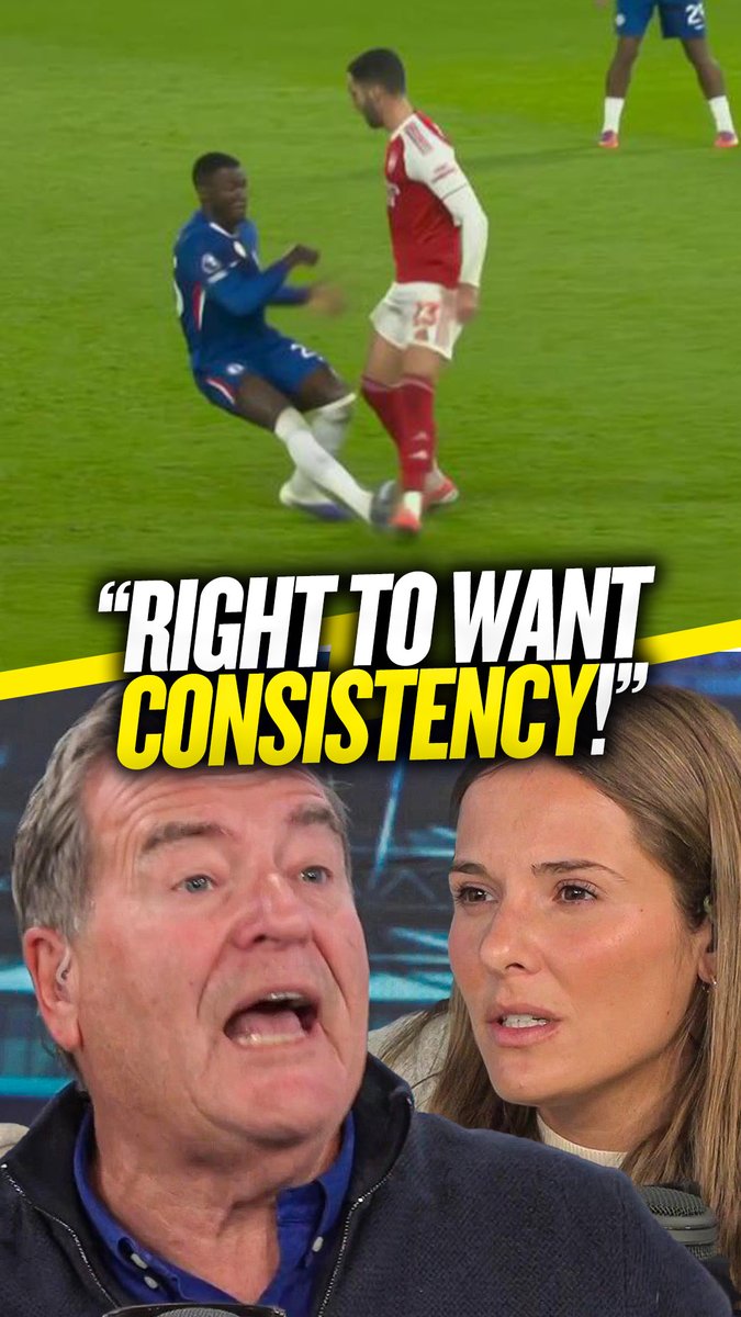 🟨 Olivia: "That exact tackle [by #THFC's Bentancur] was given as a yellow!" 🤷‍♂️ Jeff: "Nobody who's not a Chelsea fan could care less about what happened to Bentancur!" Jeff Stelling and Olivia Buzaglo debate the consistency of referees after #CFC's Caicedo saw red vs #AFC! 🟥