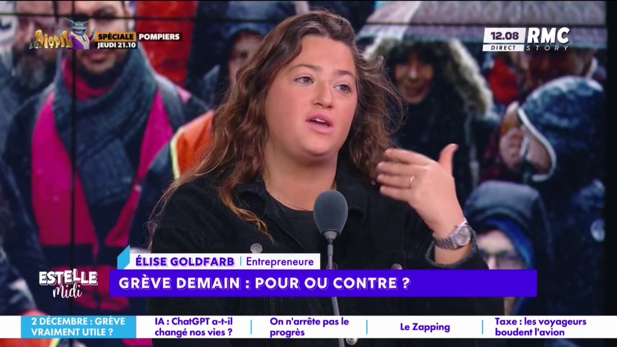 📢 Grève demain : pour ou contre ? 🎙️ Elise Goldfarb : "Je n'y crois pas trop... Le problème, c'est que je ne comprends plus leurs revendications ! Il y en a trop ! Je me suis promené dans les rues durant "Bloquons tout" et c'était une manif pour la Palestine..." #EstelleMidi